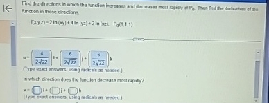 function in thase drections. f ( x , y , z ) = 2