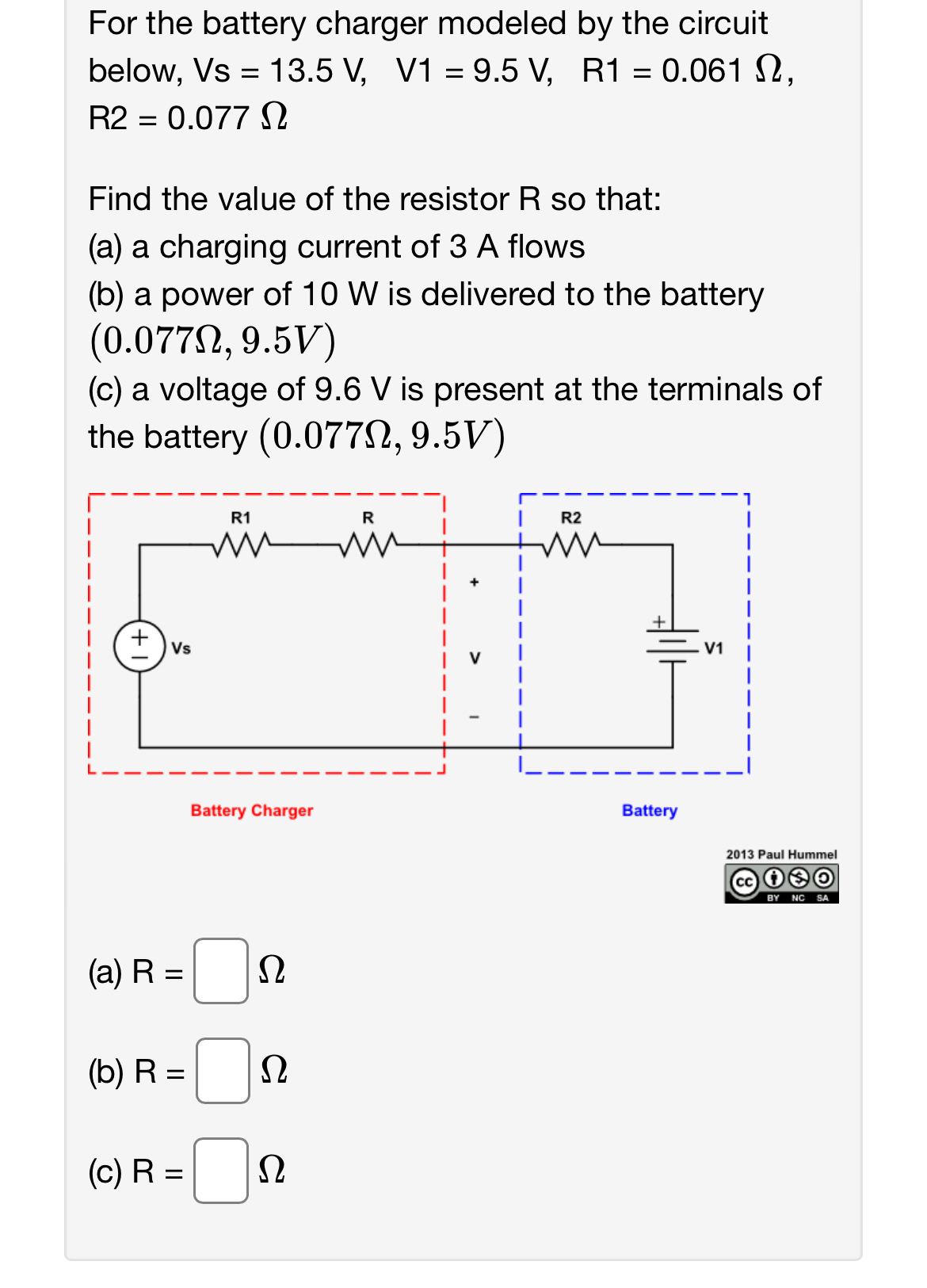 For the battery charger modeled by the circuit