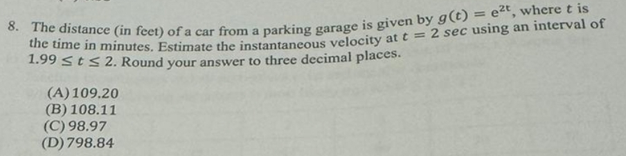 The distance ( in feet ) of a car from a parking