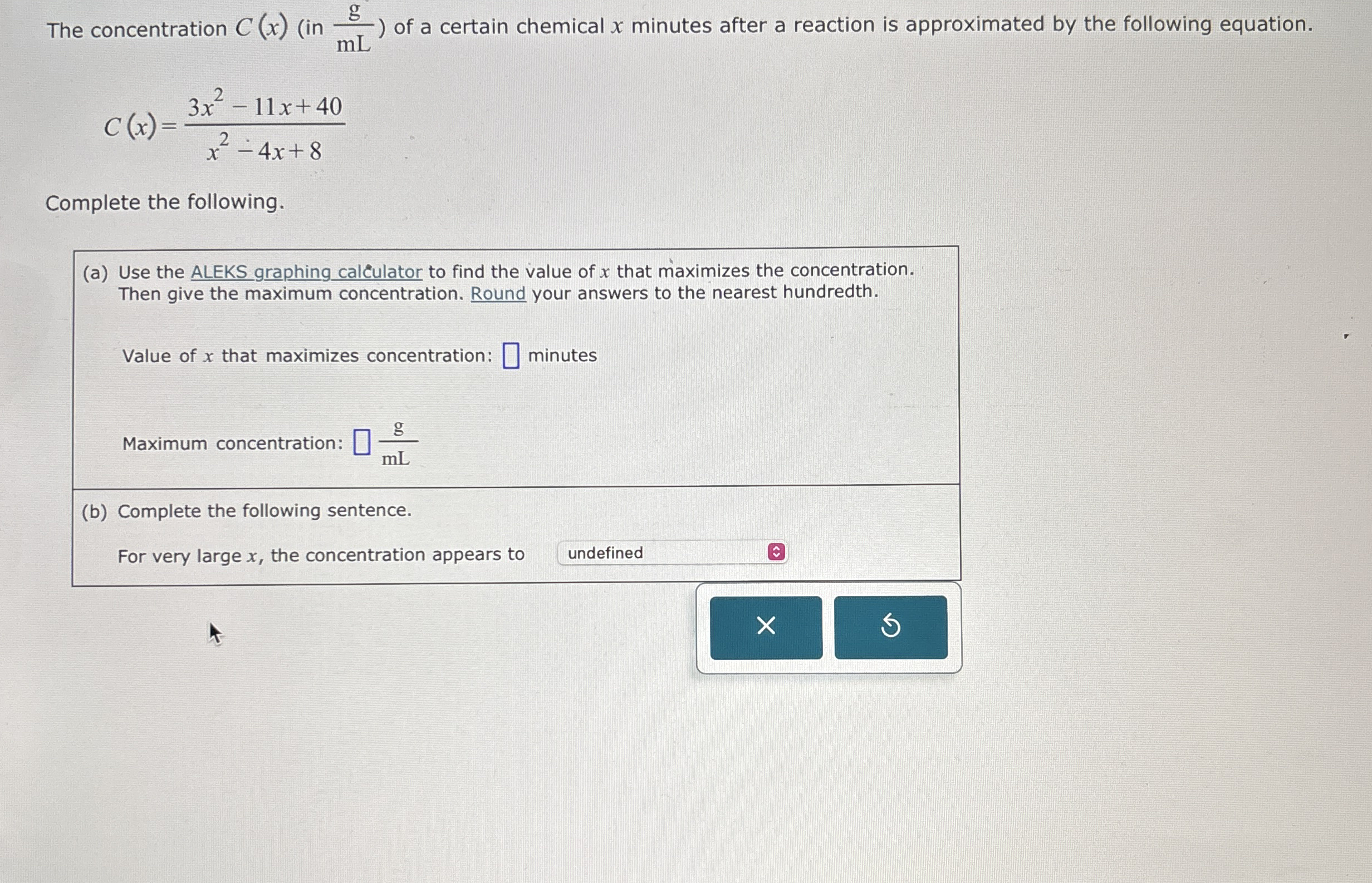 The concentration C ( x ) ( in g m L ) of a