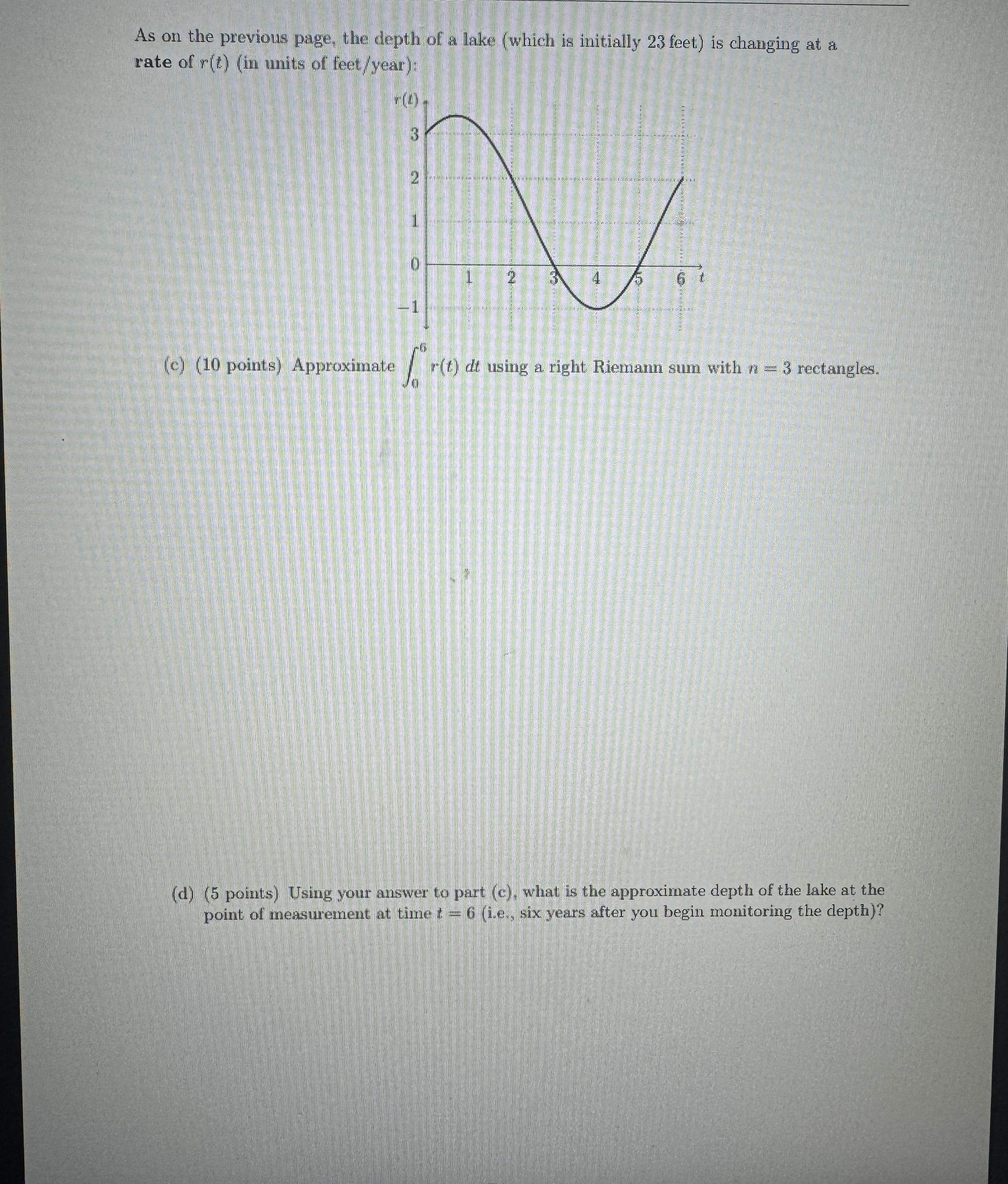 As on the previous page, the depth of a lake (