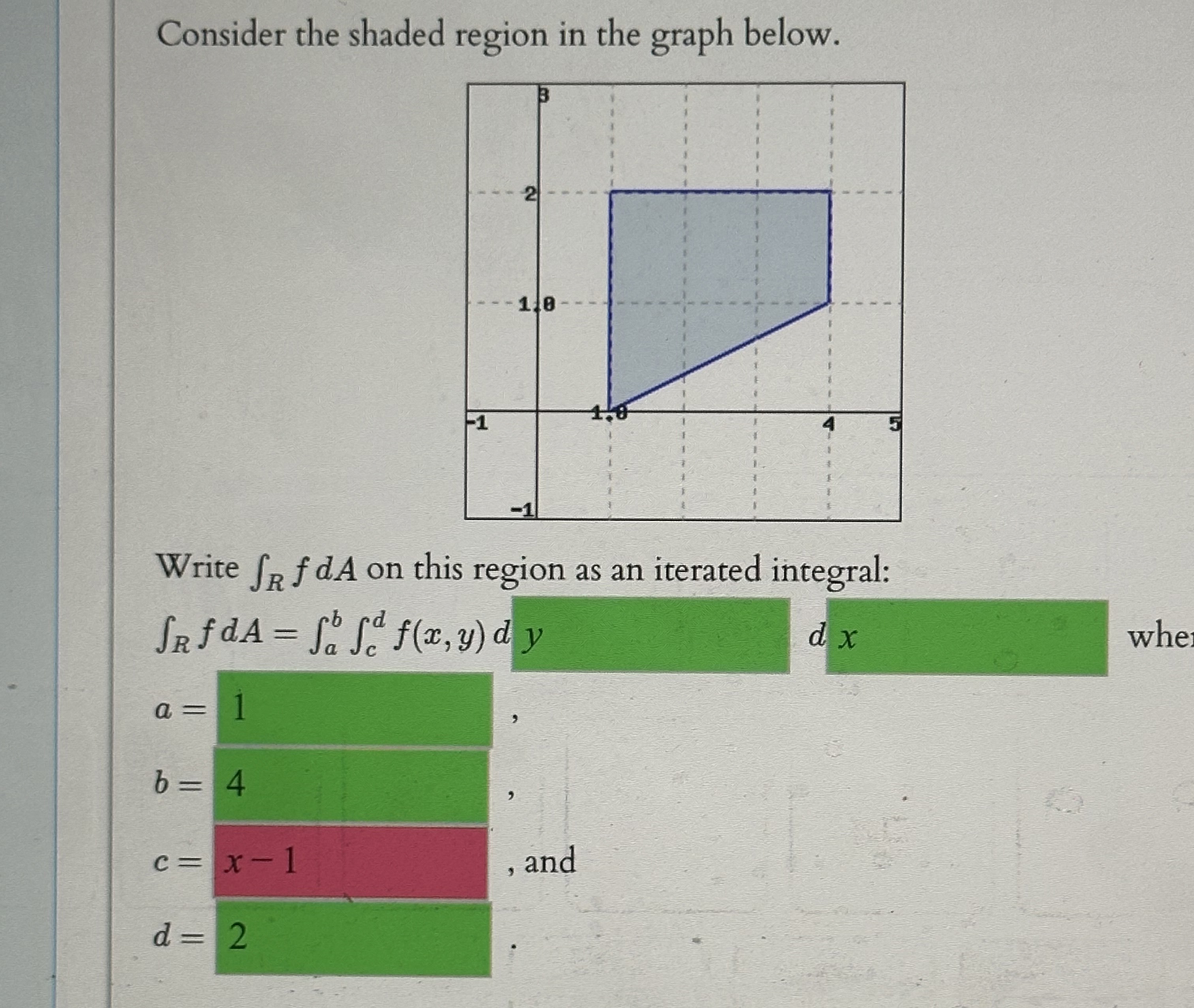 Consider the shaded region in the graph below.