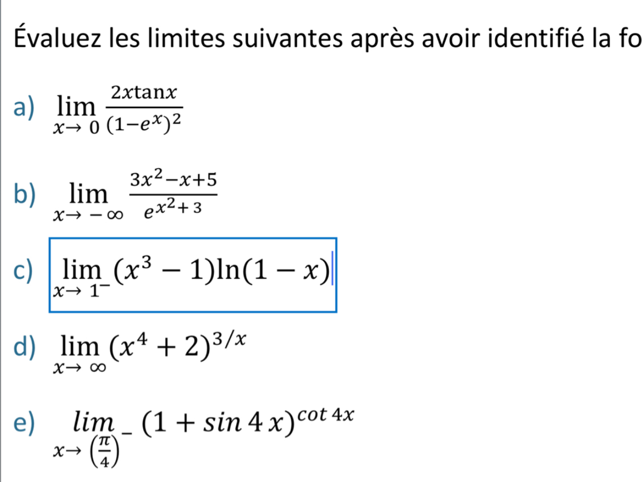 valuez les limites suivantes apr s avoir identifi