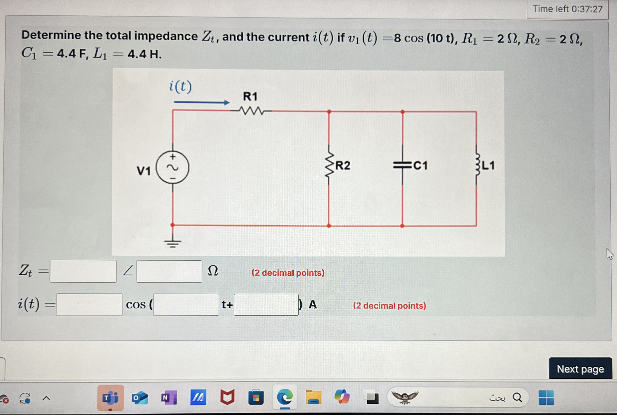 Time left 0 : 3 7 : 2 7 Determine the total