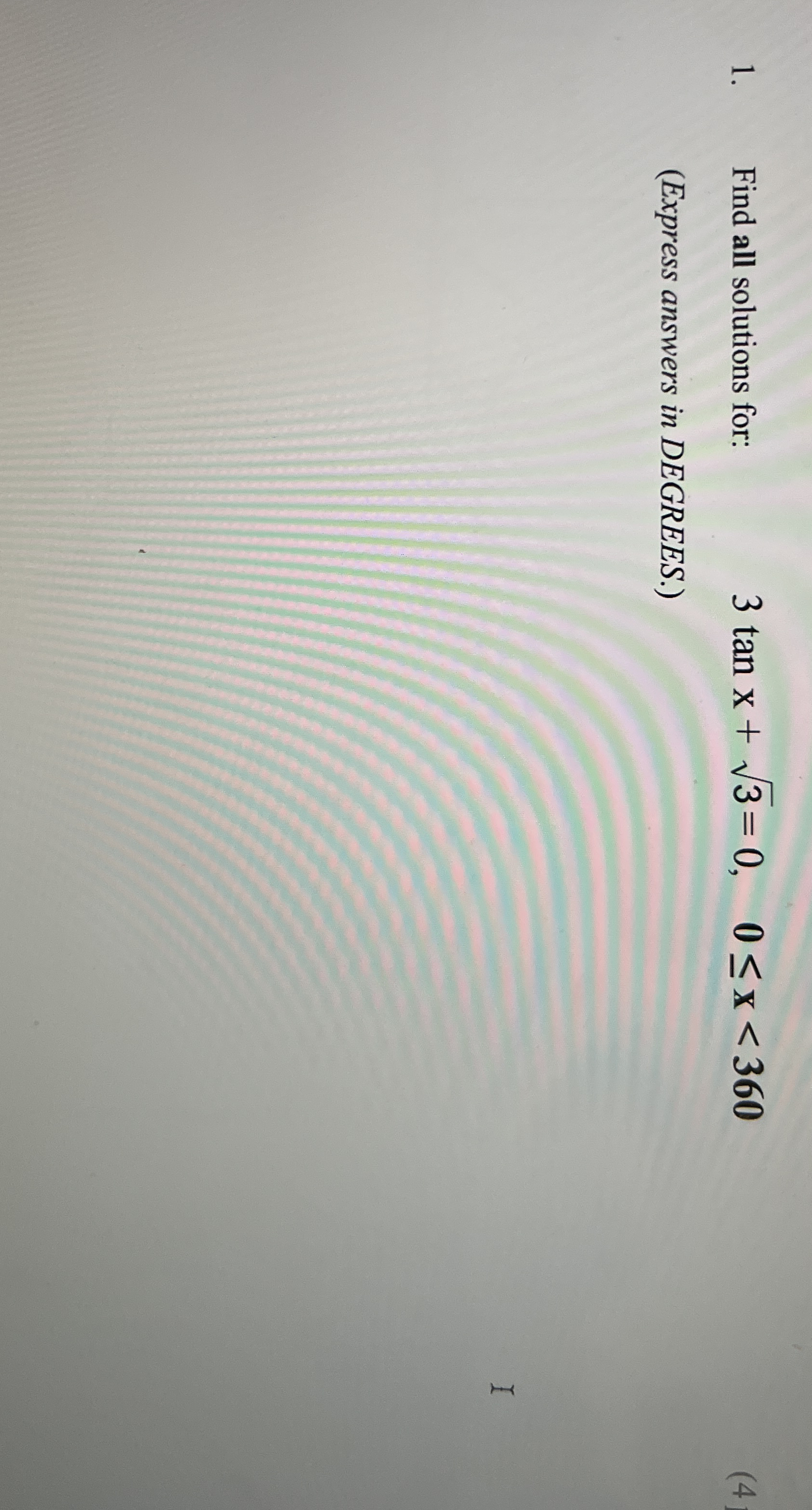 Find all solutions for: 3 t a n x + 3 2 = 0 , 0 x