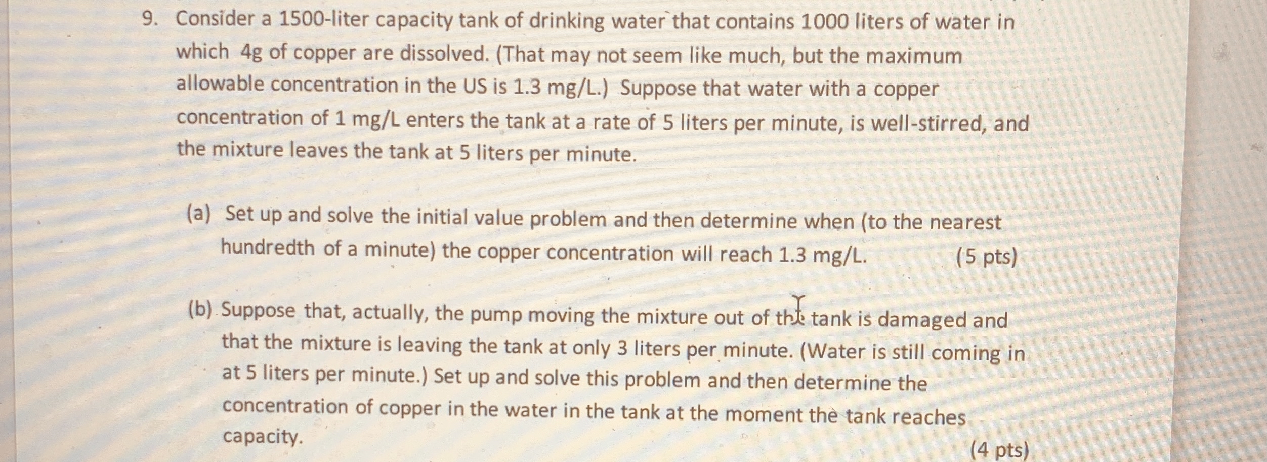 Consider a 1 5 0 0 - liter capacity tank of