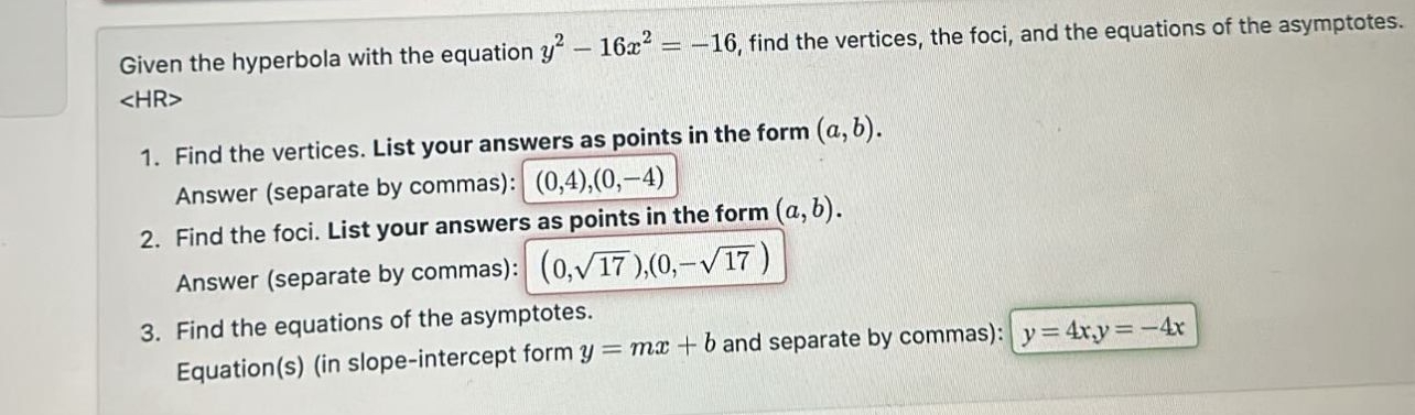 Given the hyperbola with the equation y 2 - 1 6 x