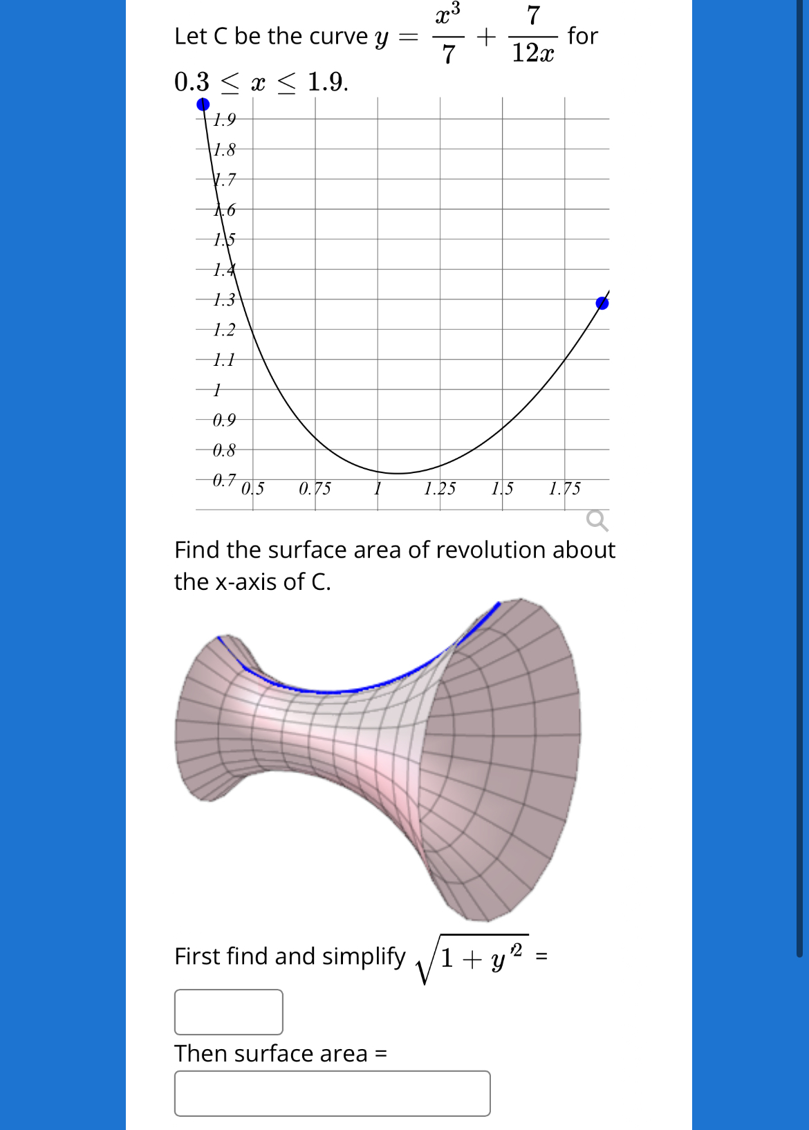 Let C be the curve y = x 3 7 + 7 1 2 x for Find