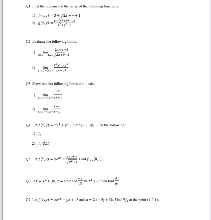 Q 1 . Find the domain and the range of the