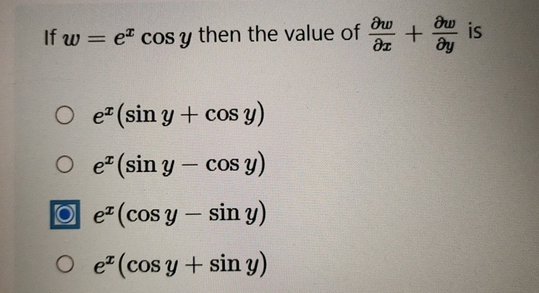 If w = e x c o s y then the value of d e l w d e
