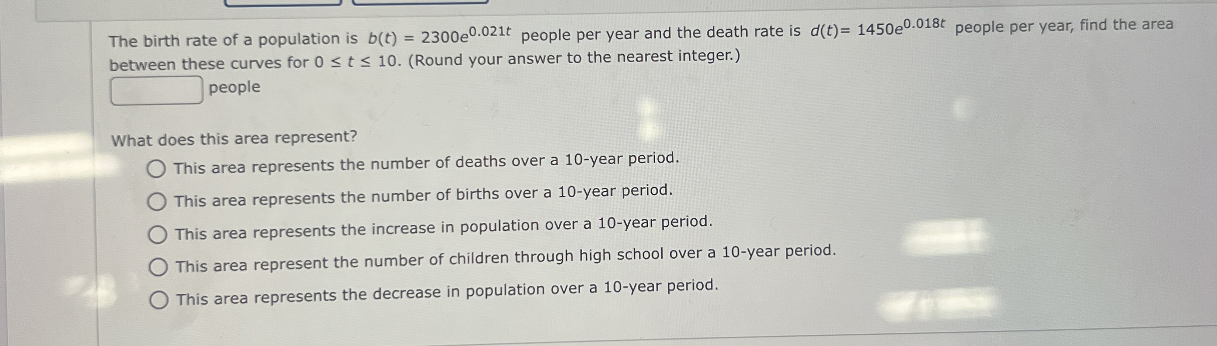 The birth rate of a population is b ( t ) = 2 3 0