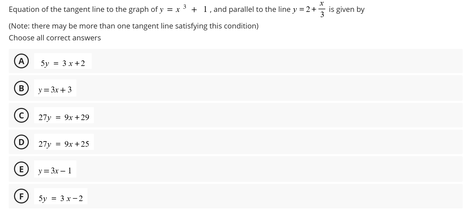 Equation of the tangent line to the graph of y =