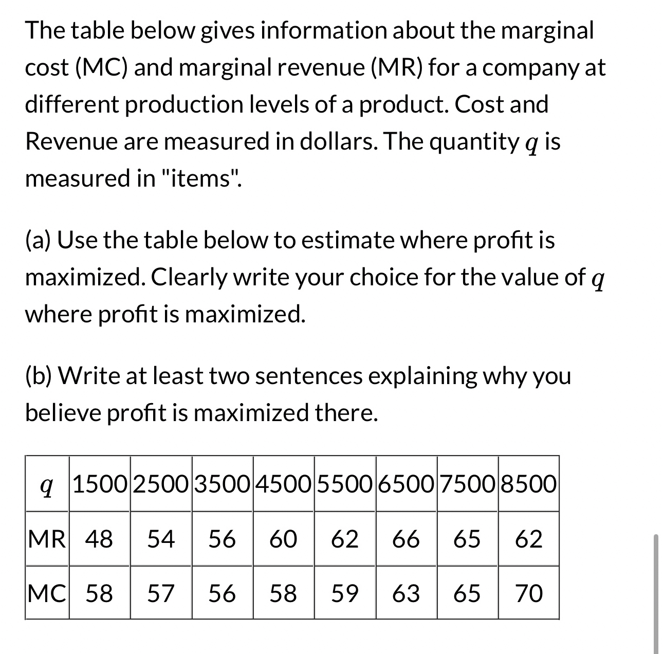 The table below gives information about the