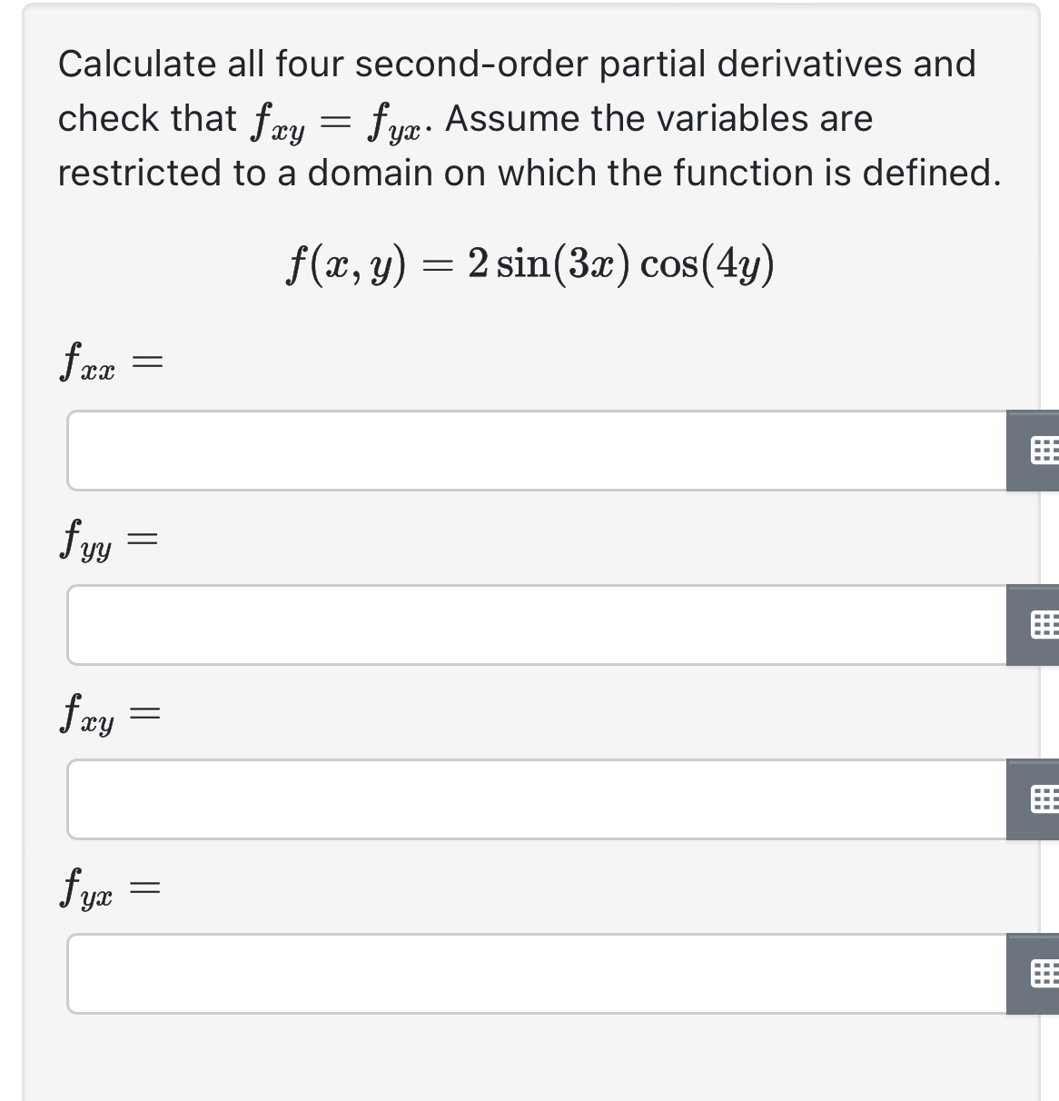 Calculate all four second - order partial