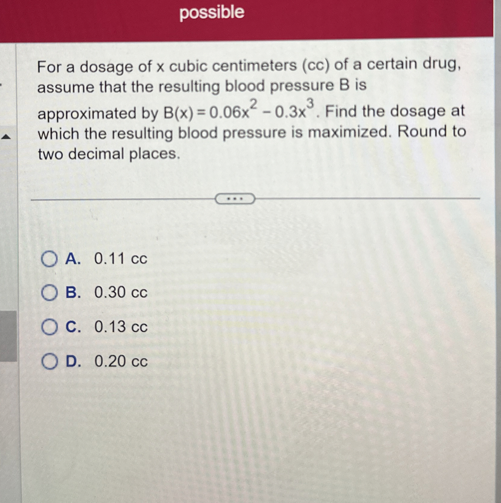 possible For a dosage of x cubic centimeters ( cc