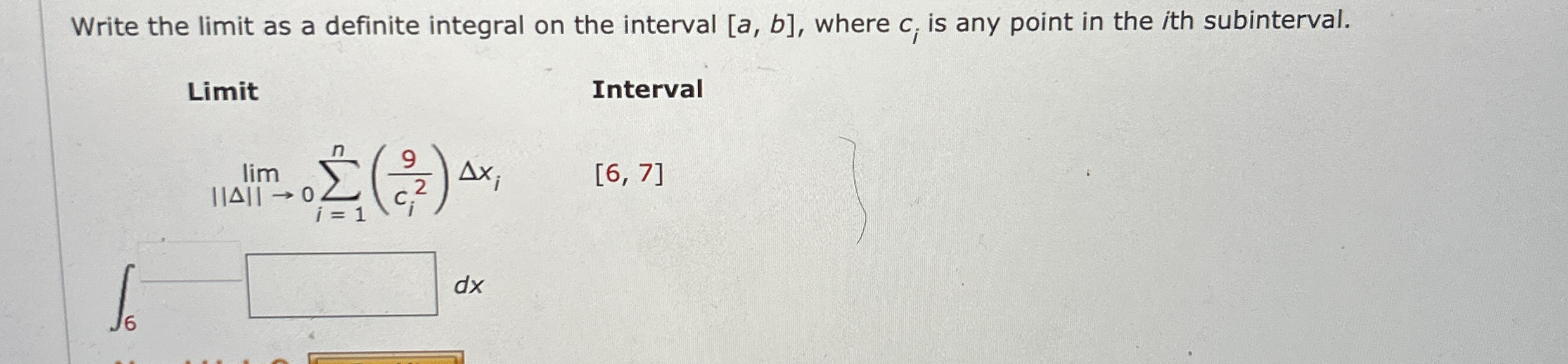 Write the limit as a definite integral on the