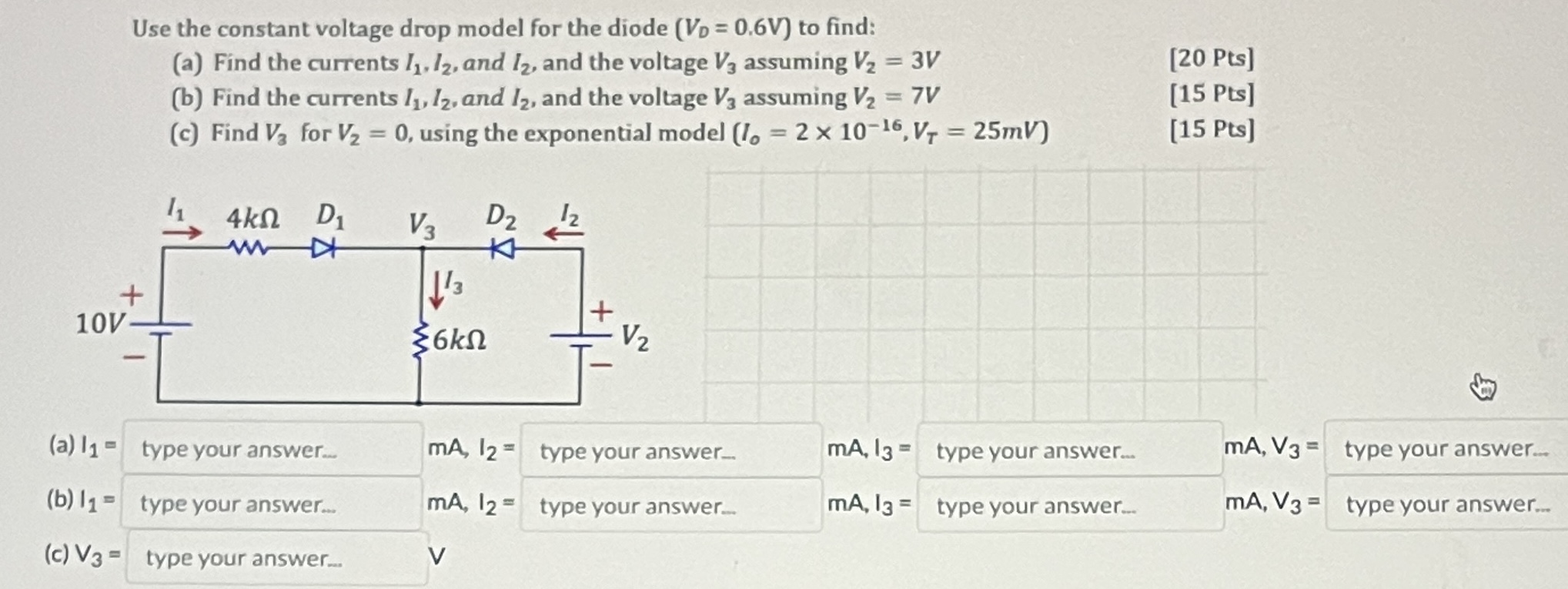 V _ ( D ) = 0 . 6 V I _ ( 1 ) , I _ ( 2 ) , and I