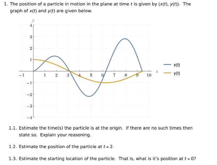 1 . The position of a particle in motion in the