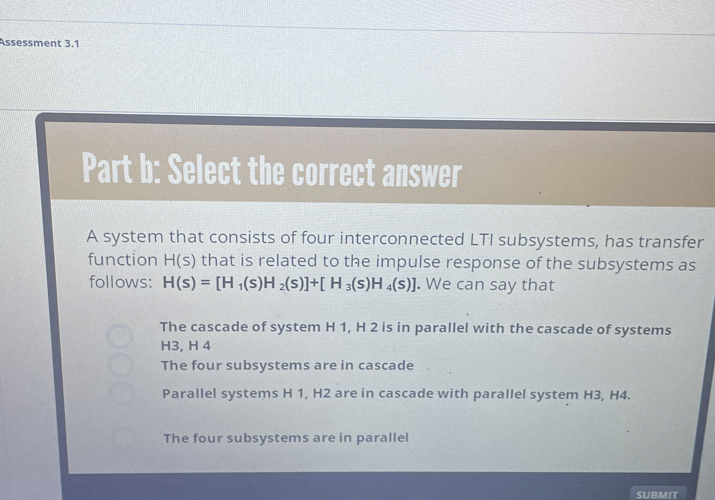 Assessment 3 . 1 Part h: Select the corret answer