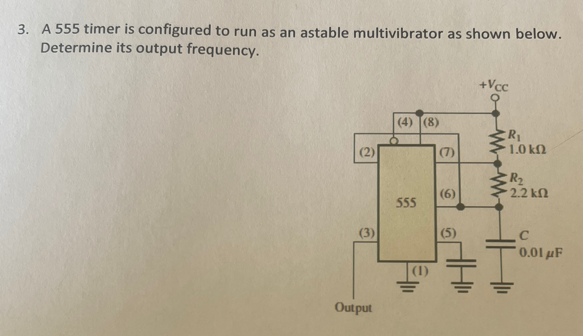 A 5 5 5 timer is configured to run as an astable
