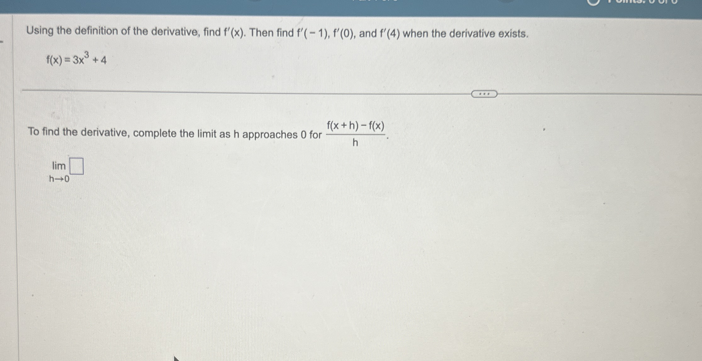 Using the definition of the derivative, find f '