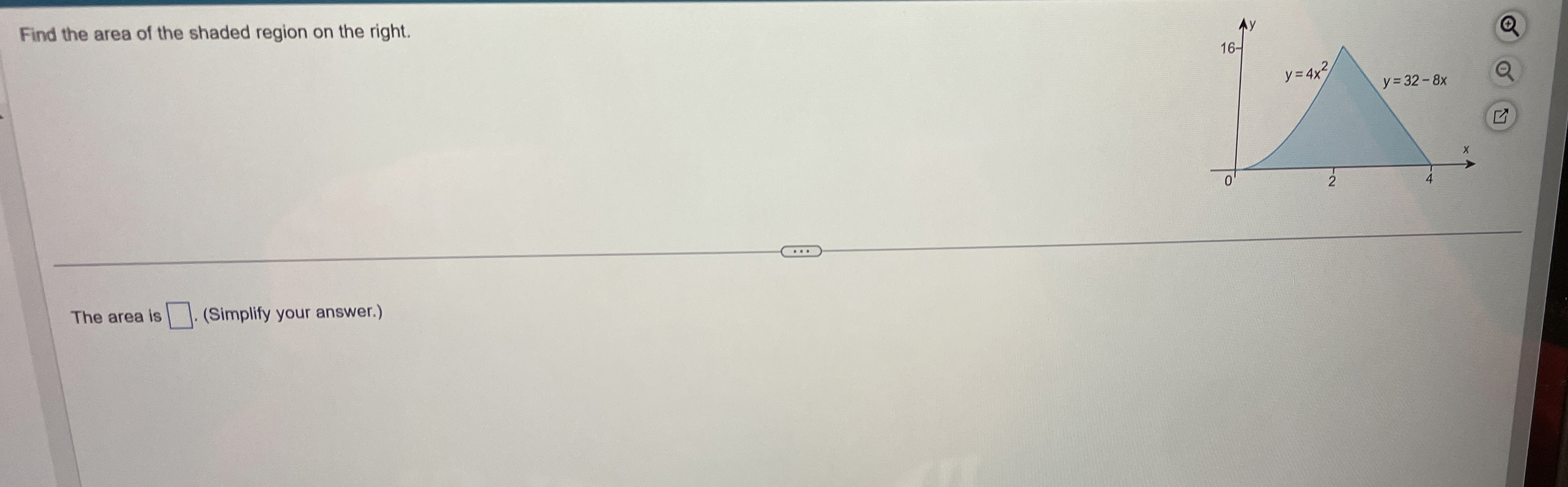 Find the area of the shaded region on the right.