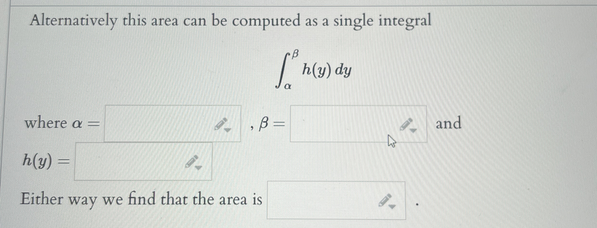 Consider the area between the graphs x + 2 y = 1