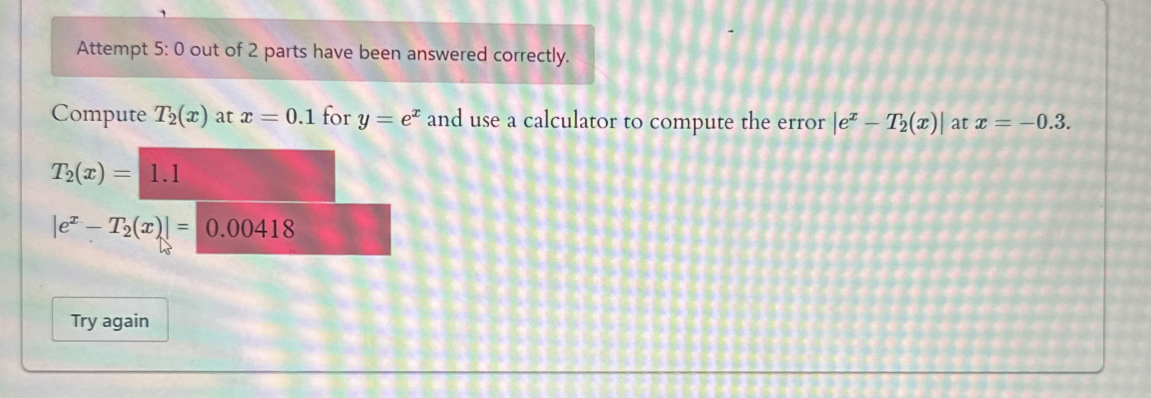 Attempt 5 : 0 out of 2 parts have been answered