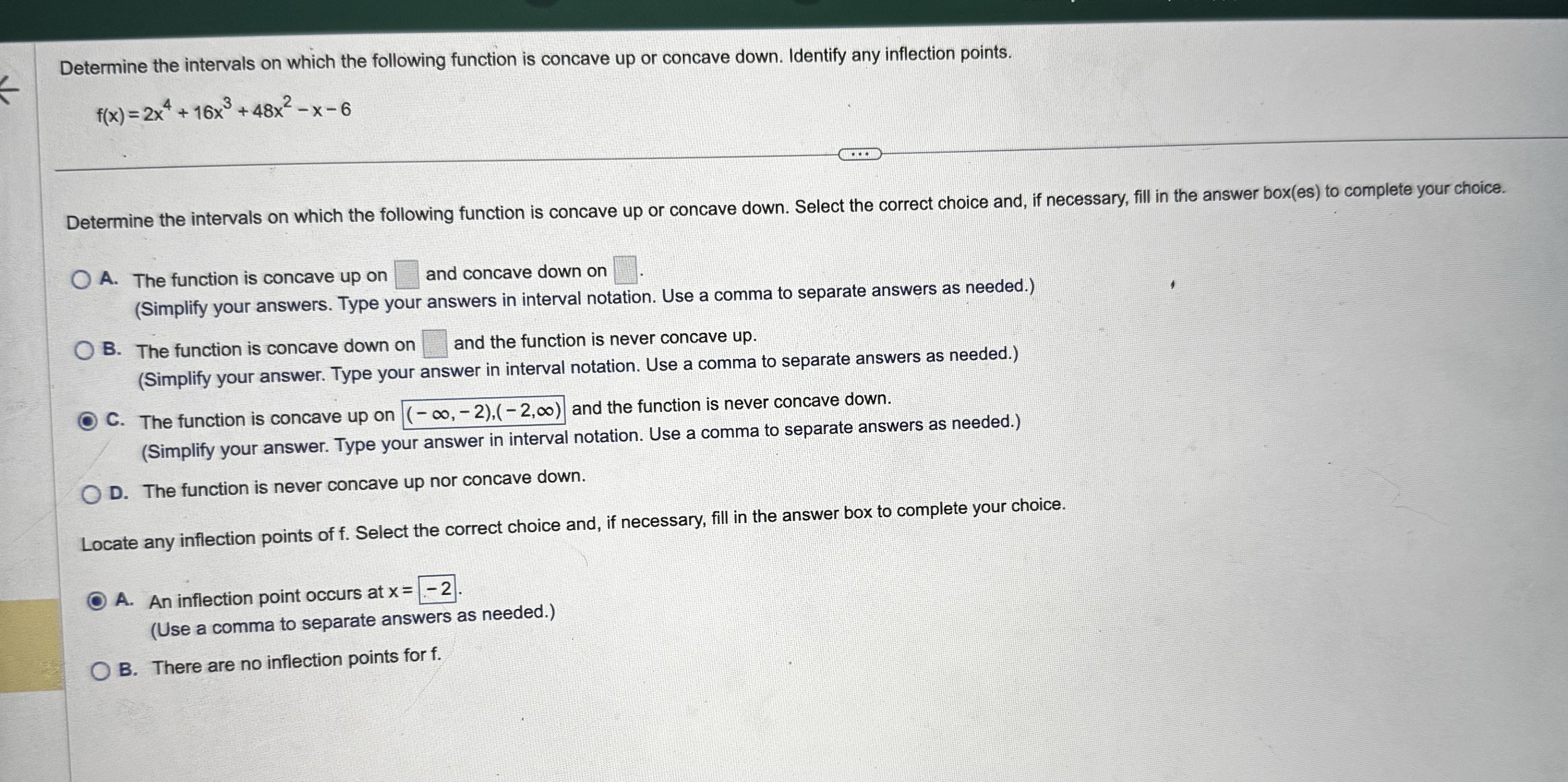 Determine the intervals on which the following