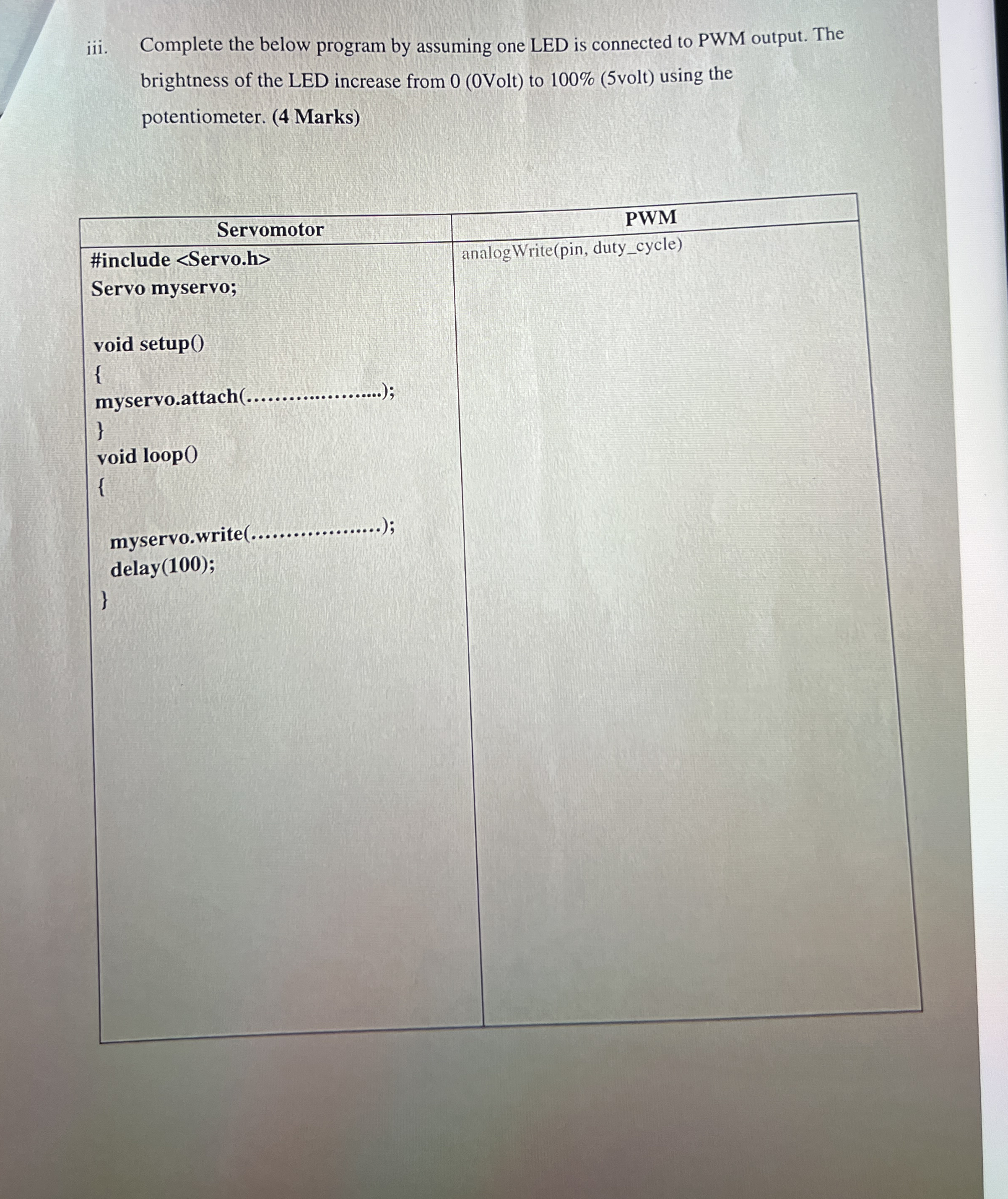 iii. Complete the below program by assuming one