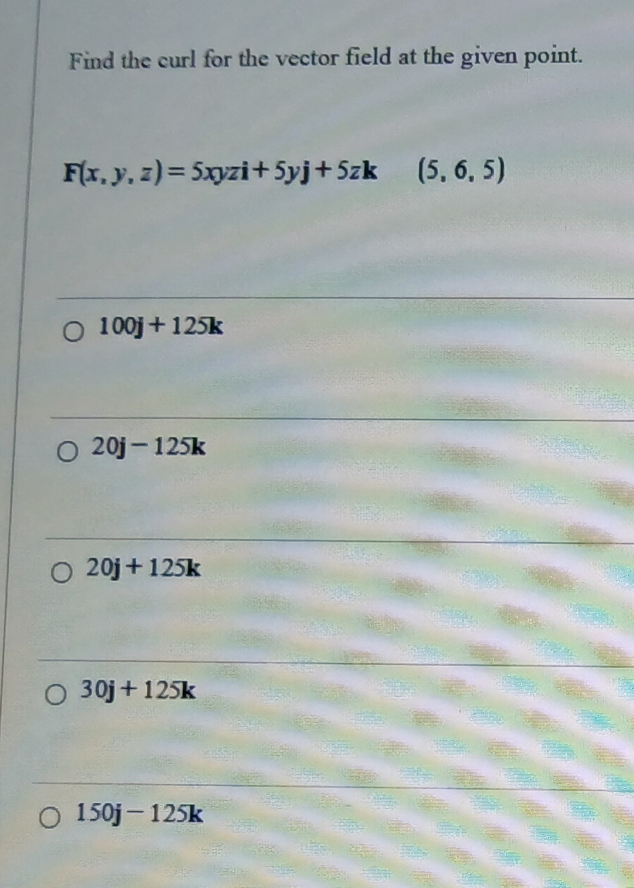 Find the curl for the vector field at the given