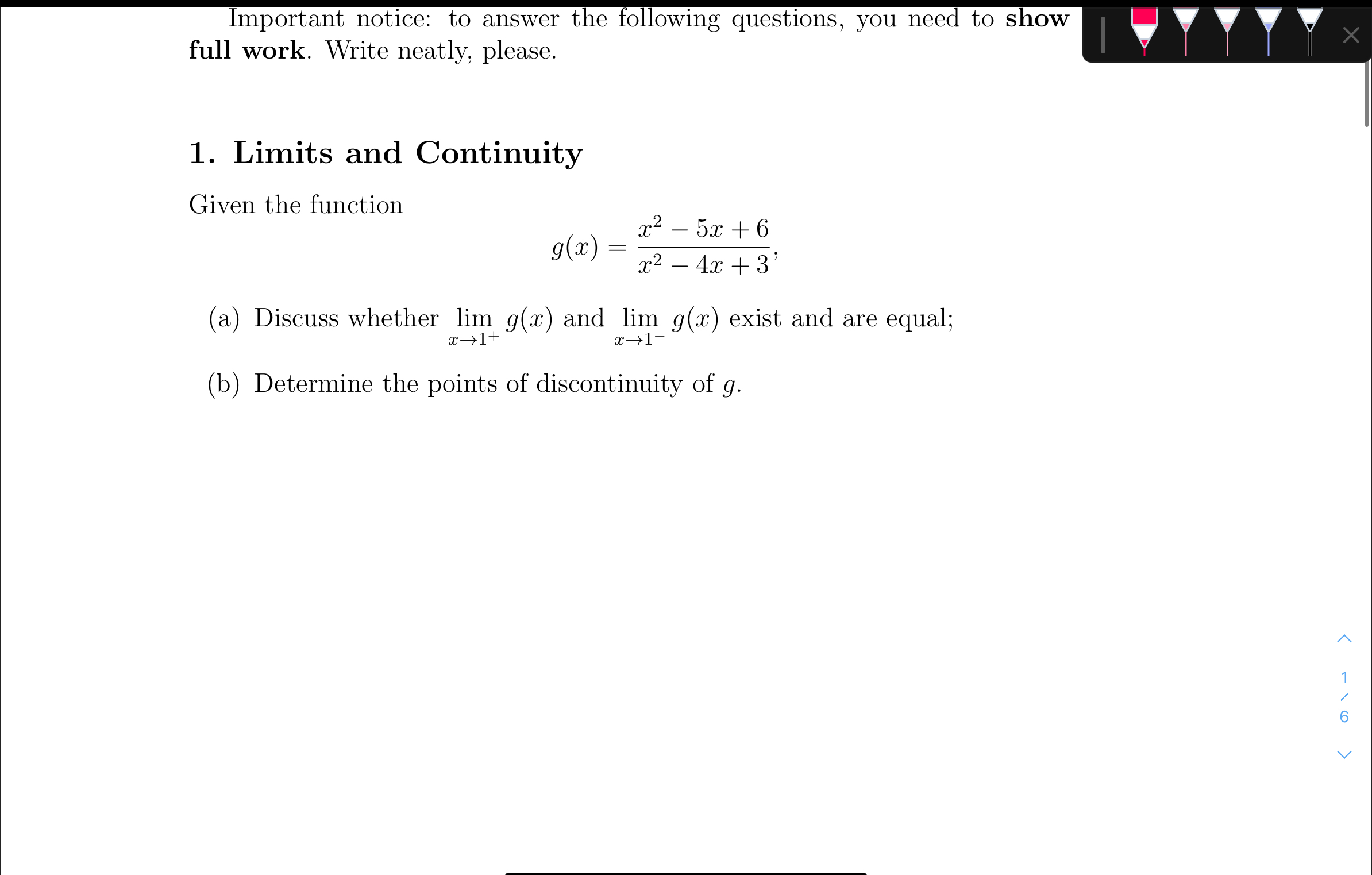 Limits and Continuity Given the function g ( x )