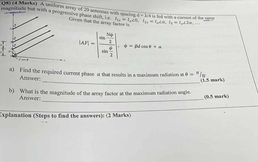Q 8 ) ( 4 Marks ) A uniform array of 2 0 antennas