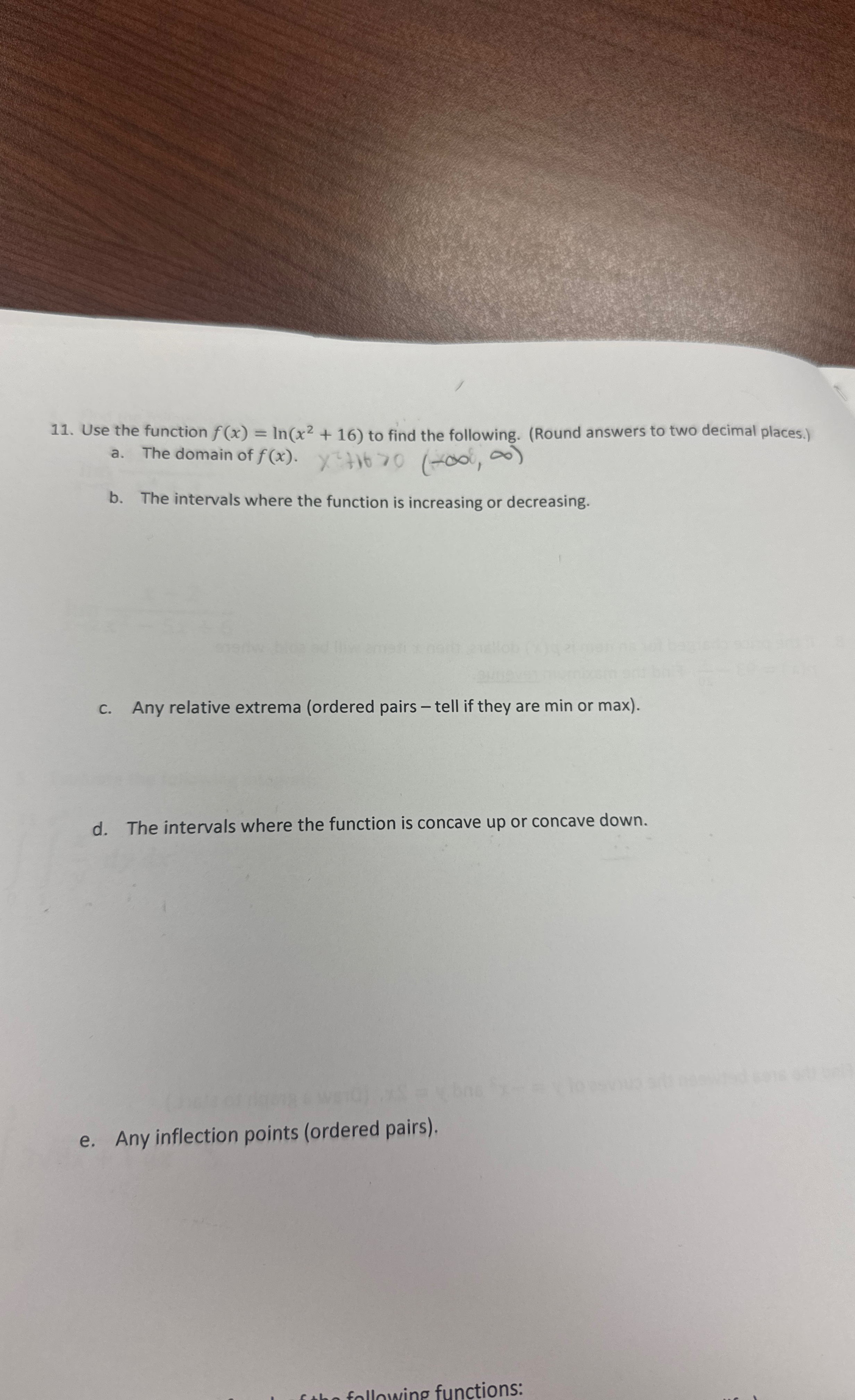 Use the function f ( x ) = l n ( x 2 + 1 6 ) to