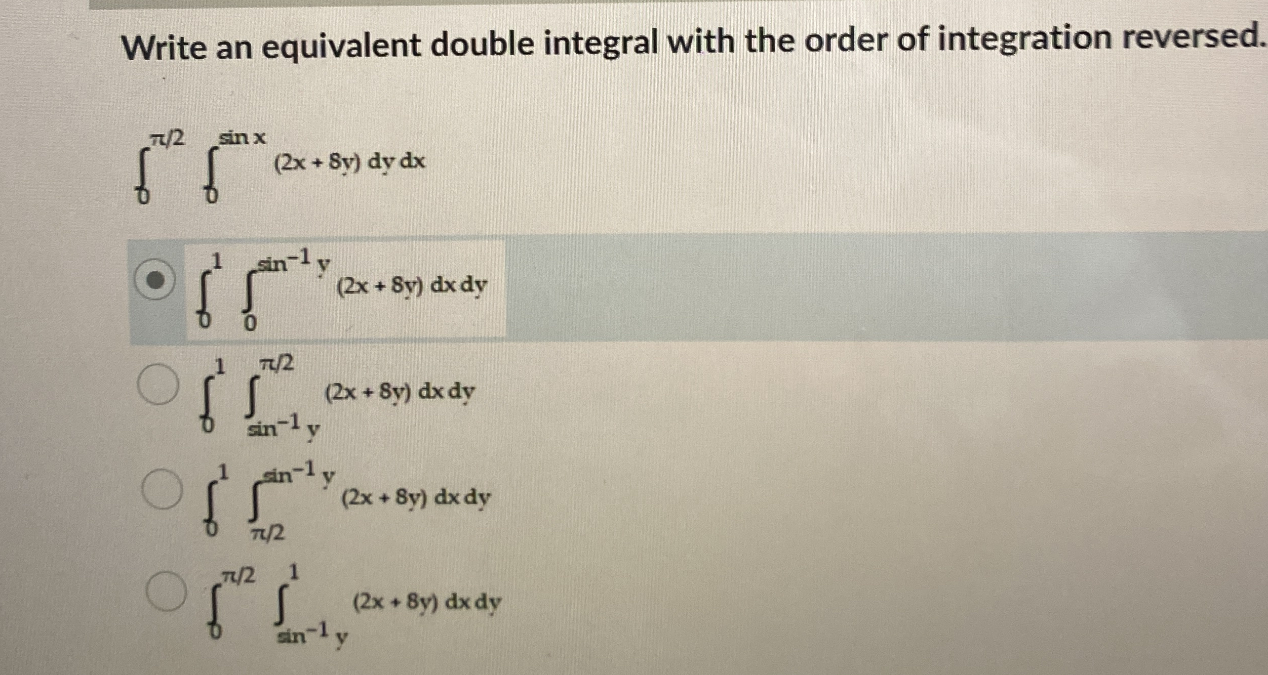 Write an equivalent double integral with the