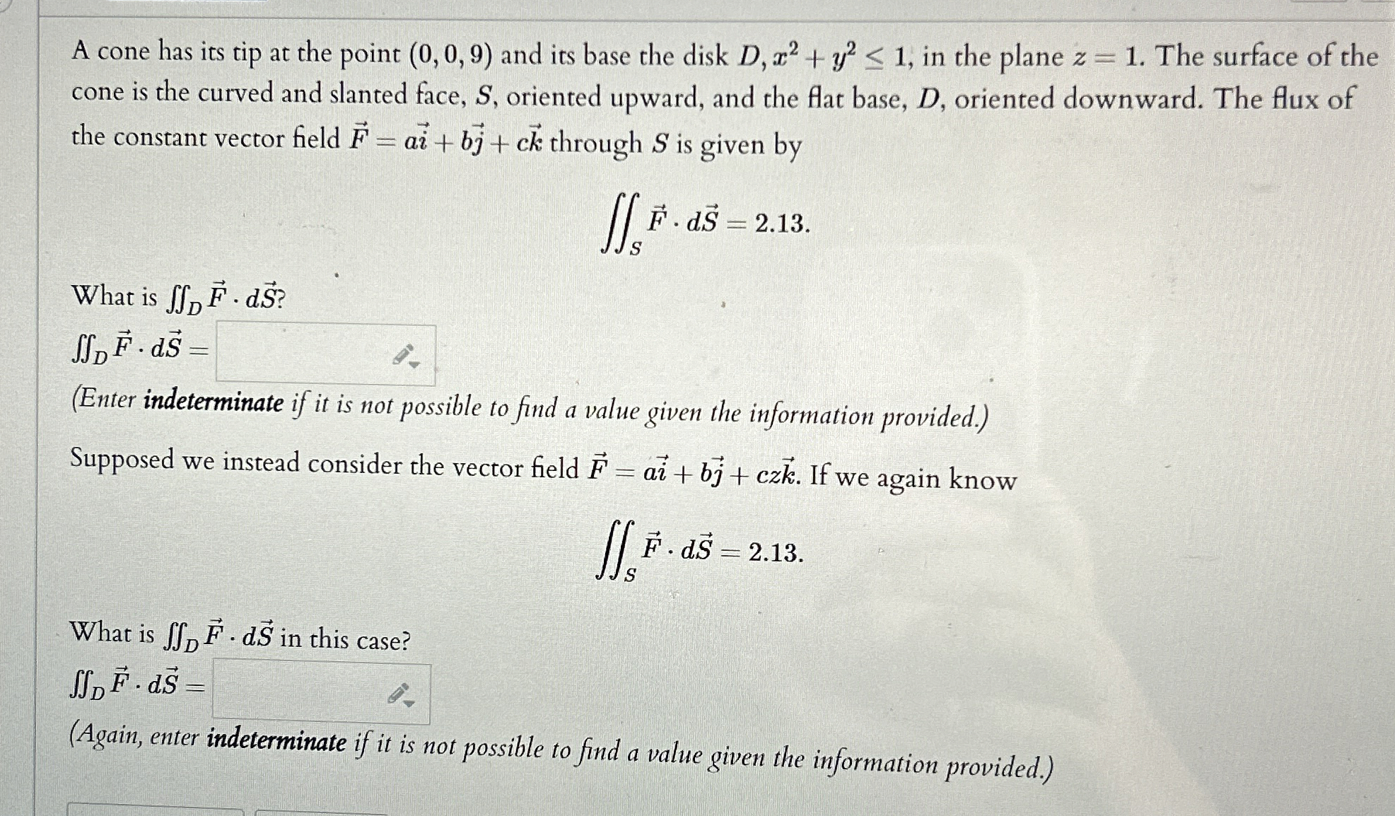 A cone has its tip at the point ( 0 , 0 , 9 ) and