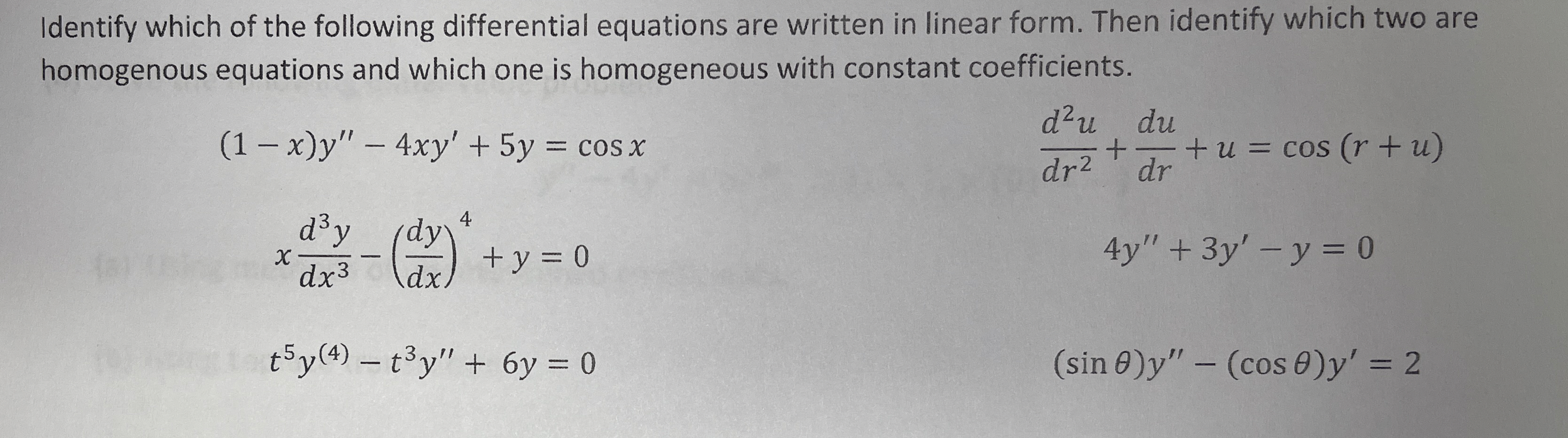 Identify which of the following differential