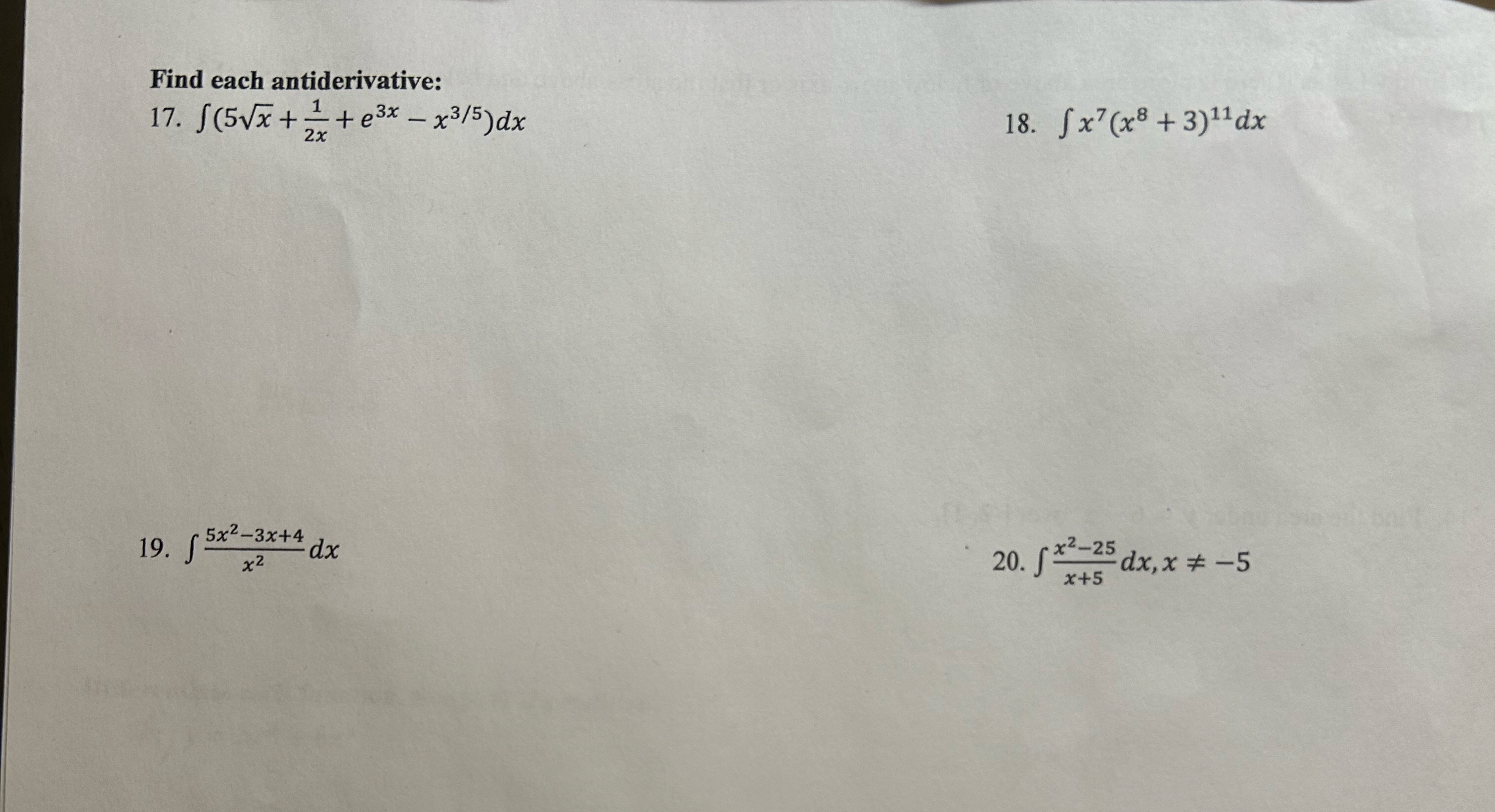 Find each antiderivative: 1 7 . ( 5 x 2 + 1 2 x +