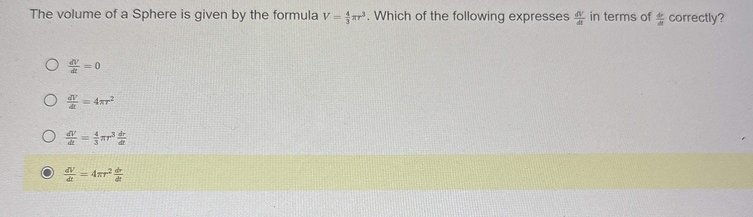 The volume of a Sphere is given by the formula V
