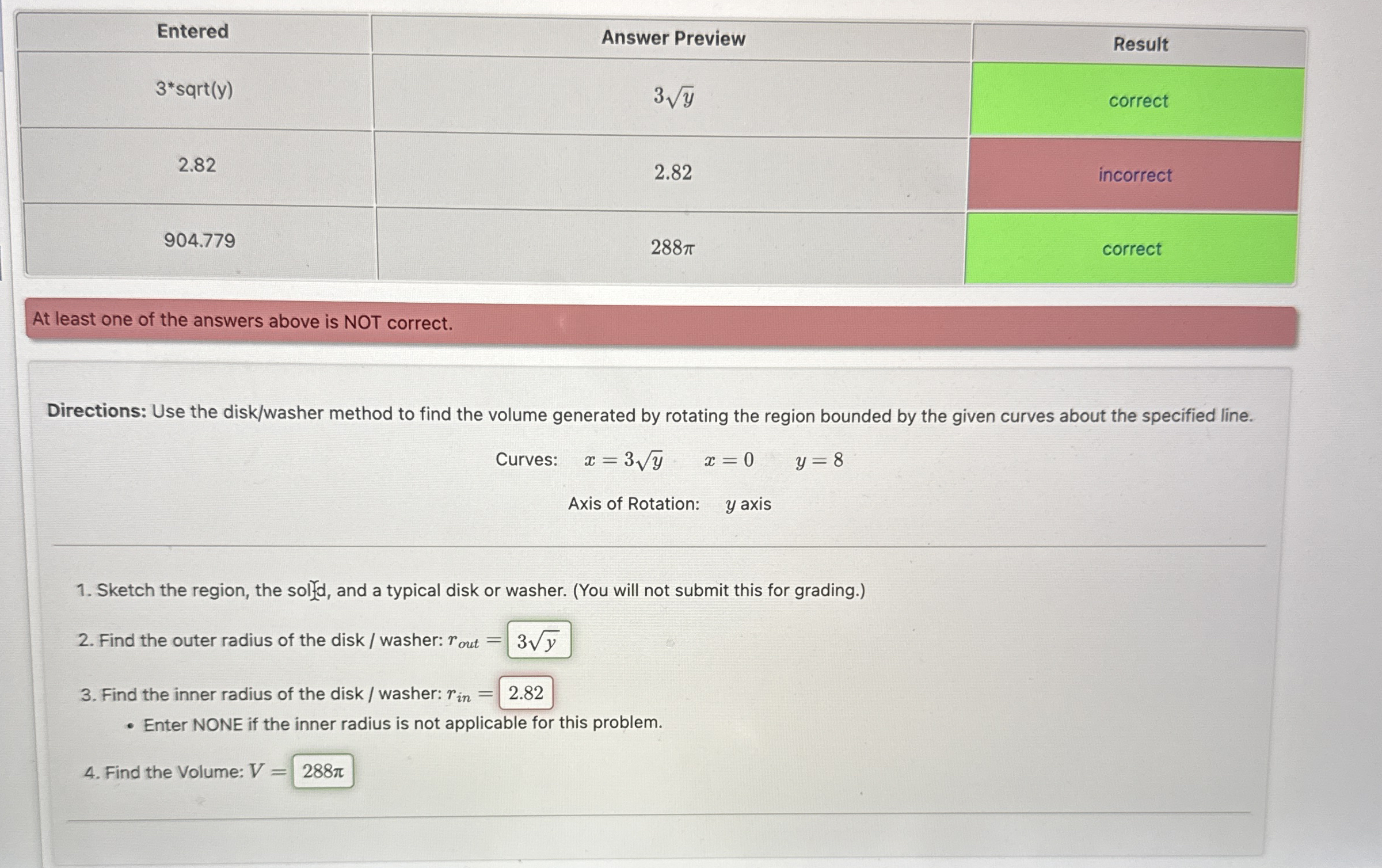 \ table [ [ Entered , Answer Preview,Result ] , [