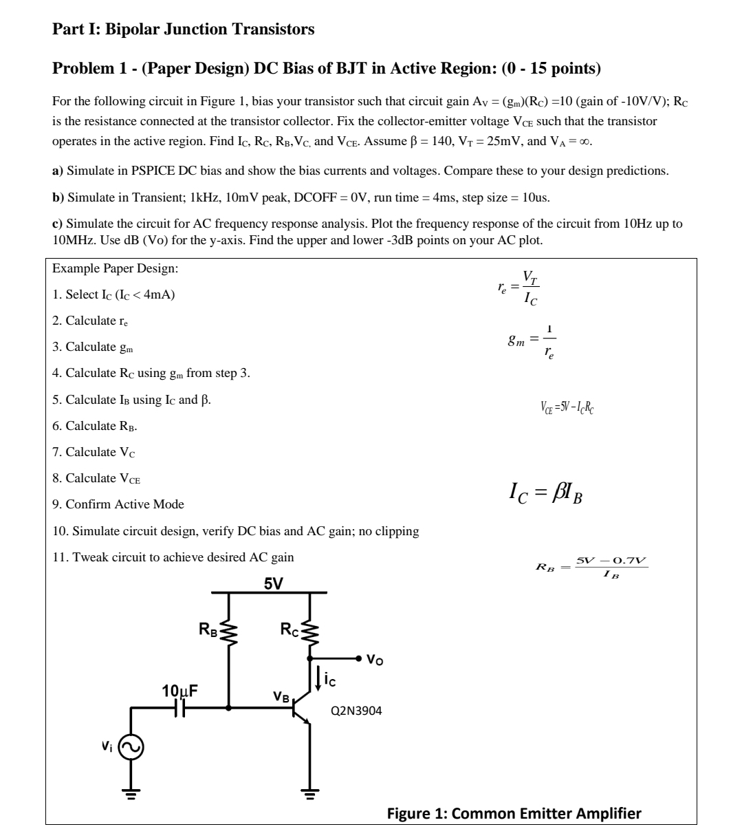 Part I: Bipolar Junction Transistors Problem 1 -