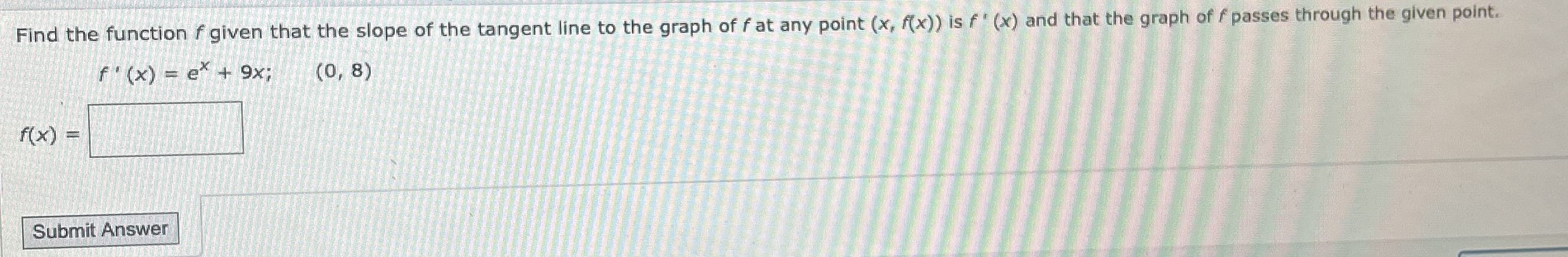 Find the function f given that the slope of the