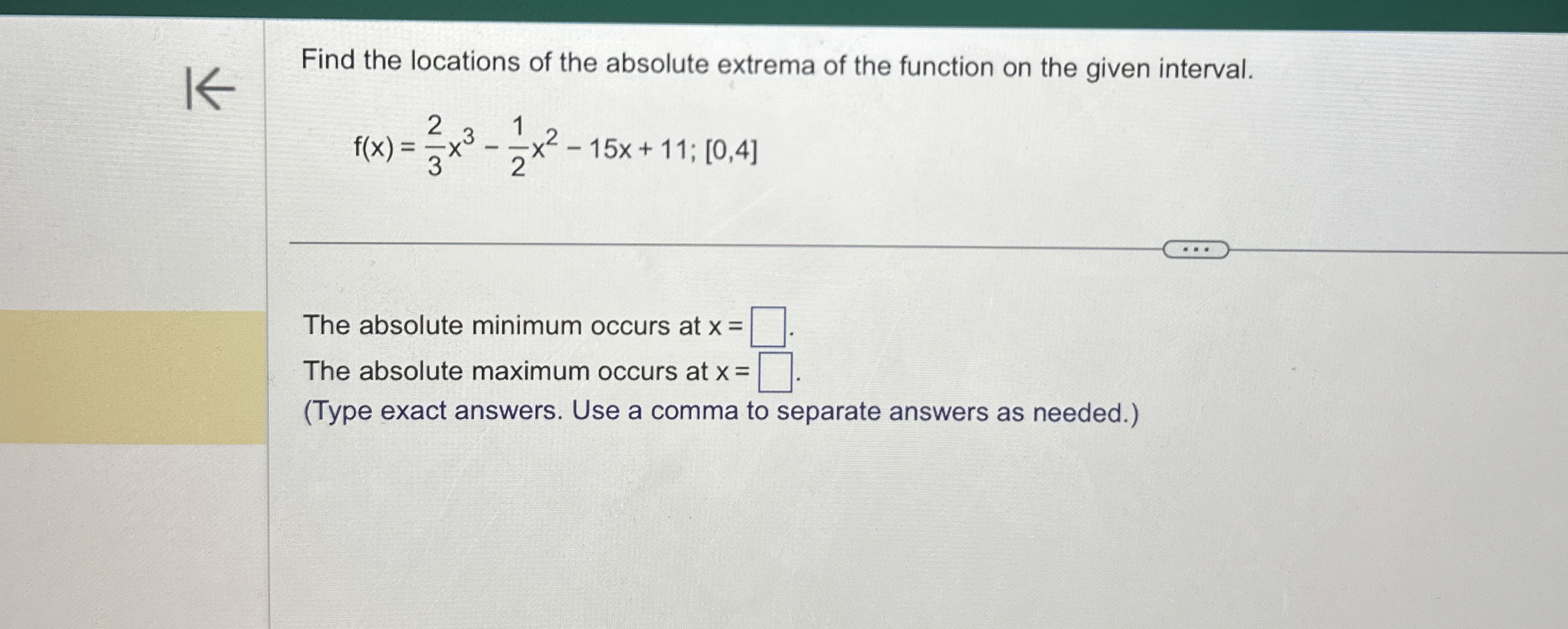 Find the locations of the absolute extrema of the