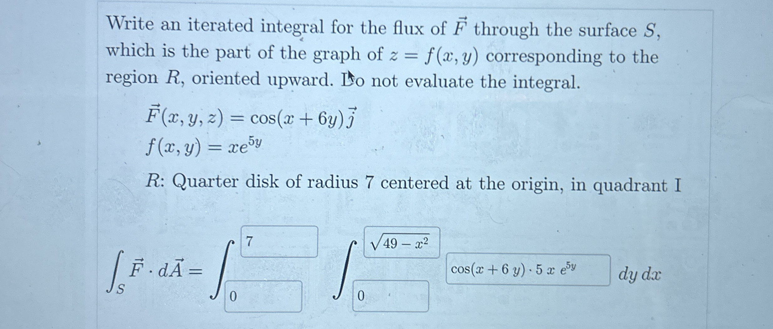 Write an iterated integral for the flux of vec (