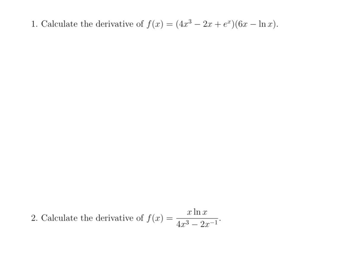 Calculate the derivative of f ( x ) = ( 4 x 3 - 2