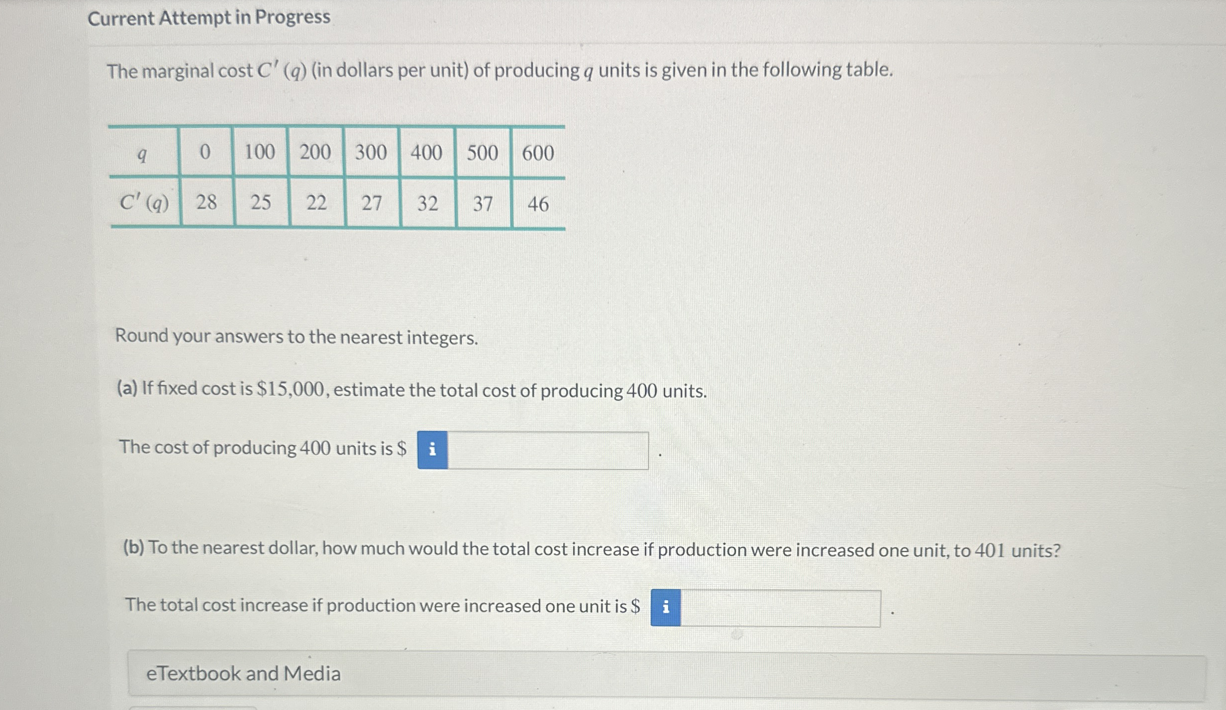 Current Attempt in Progress The marginal c o s t