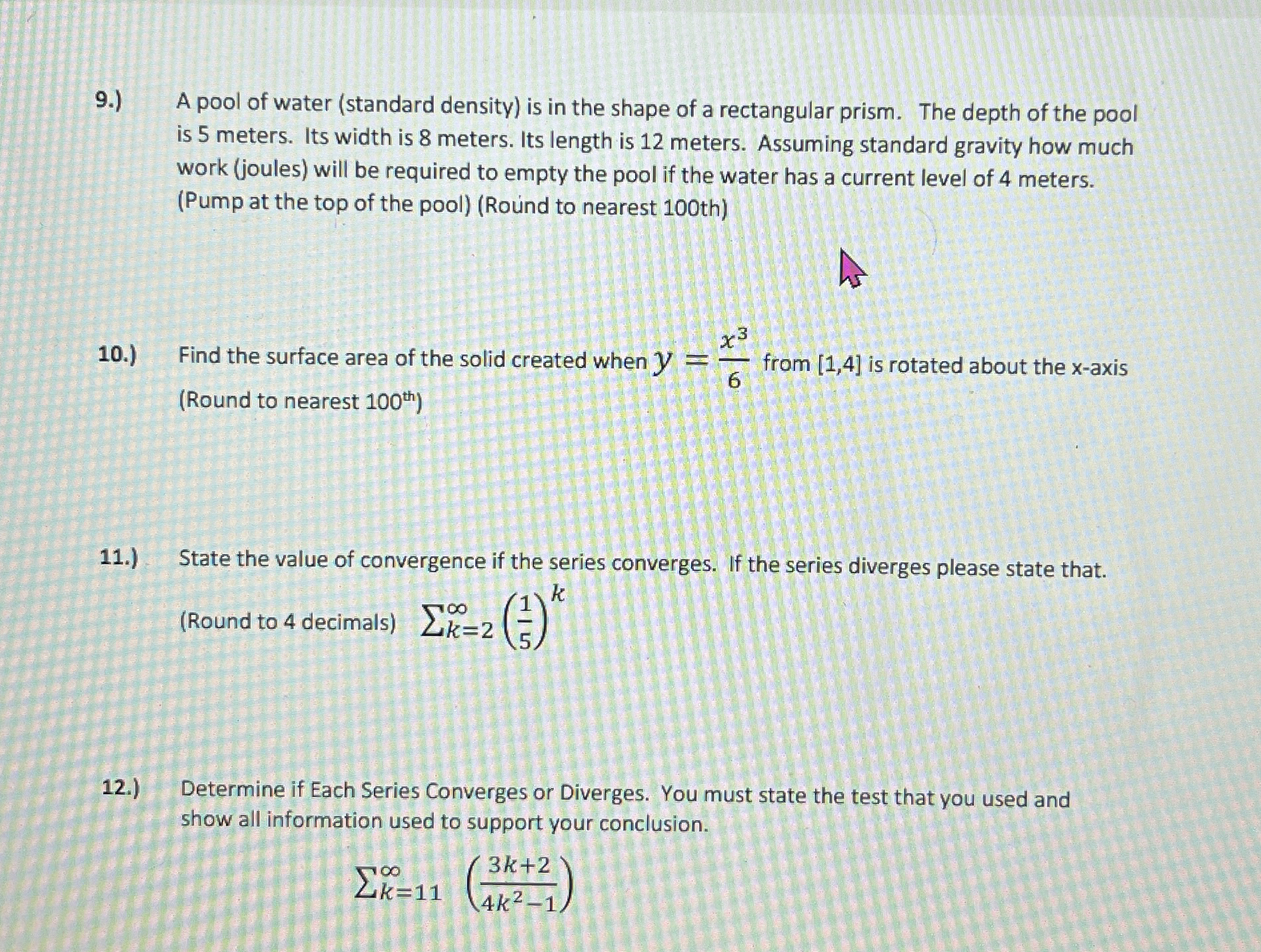 9 . ) A pool of water ( standard density ) is in