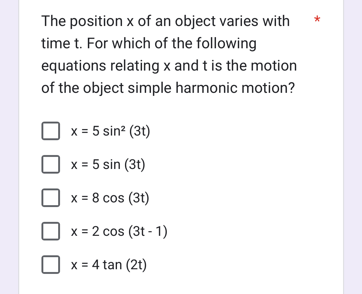 The position x of an object varies with * time t