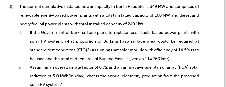 d ) The current cumulative installed power