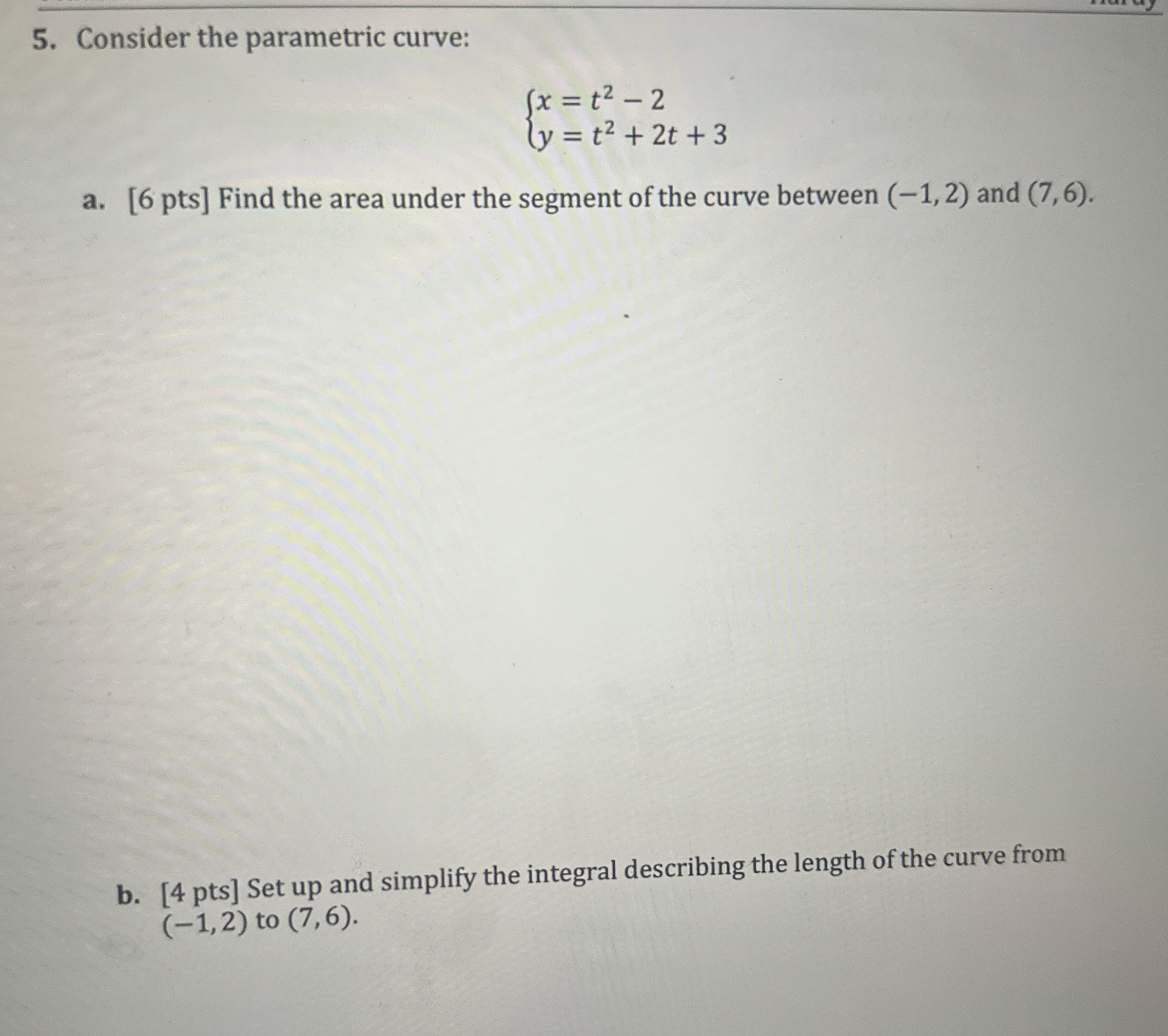 Consider the parametric curve: x = t 2 - 2 y = t